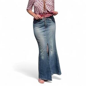 Mavi Denim Maxi Skirt Button Fly Vintage 90s